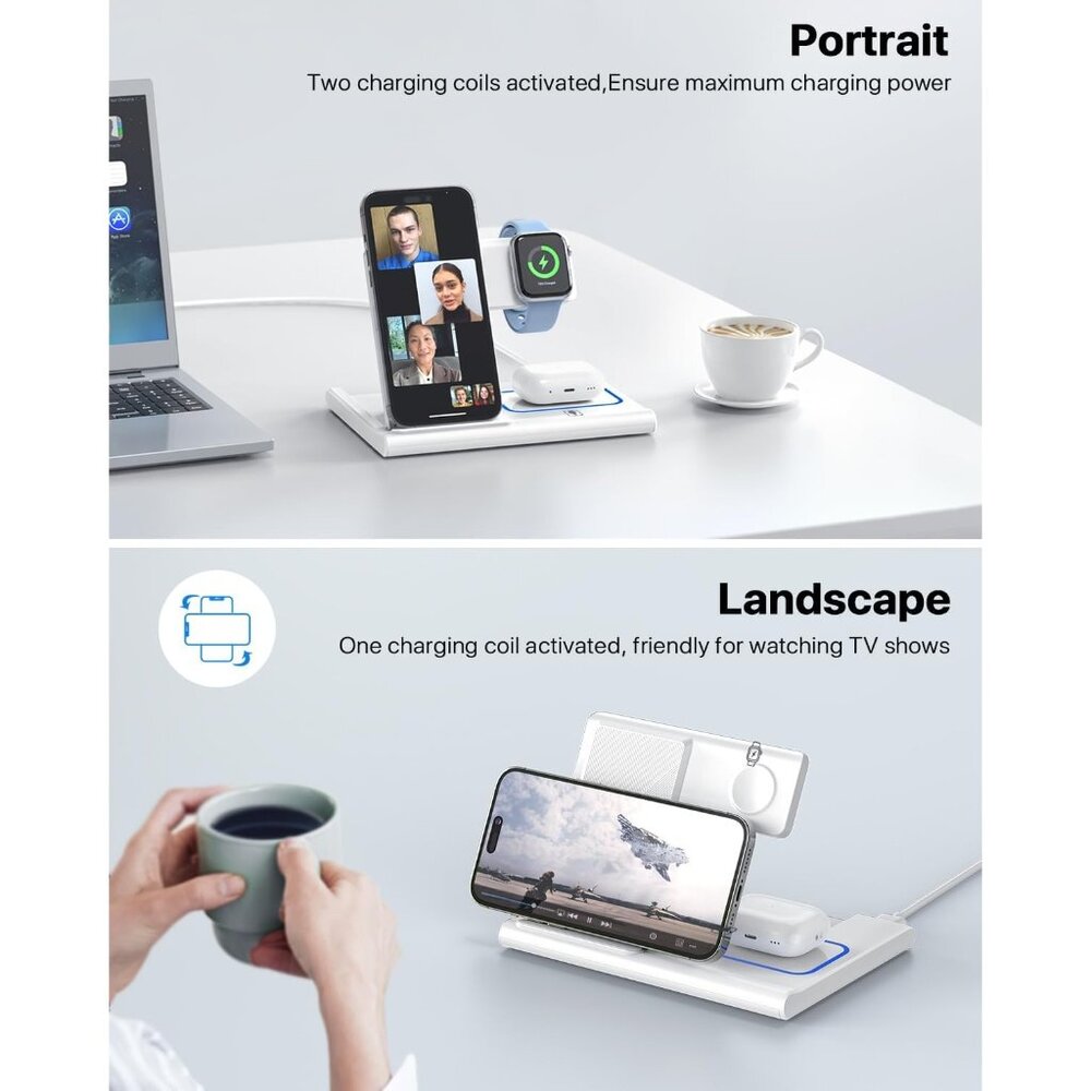 3 in 1 Wireless Charging Station for iPhone 14 13 12 11 Apple Watch 8-2 AirPods - Picture 2 of 7